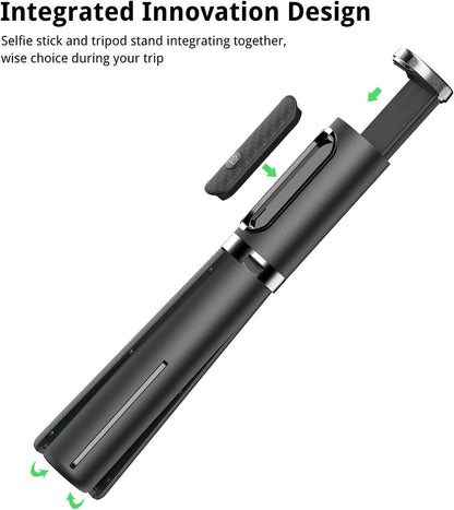 ATUMTEK Selfie Stick Tripod, 3-in-1 Extendable Aluminum Phone Tripod with Detachable Bluetooth Remote, Compatible with iPhone 17/16/15/14/13/12/11/11 Pro/XS Max/XR and Samsung Smartphones, Black