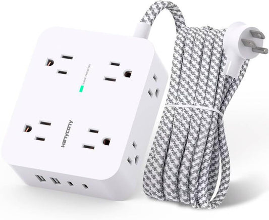 Surge Protector Power Strip - HANYCONY 8 Outlets 4 USB (2 USB C) Charging Ports, Multi Plug Outlet Extender, 5Ft Braided Extension Cord, Flat Plug Wall Mount Desk Charging Station for Home Office ETL