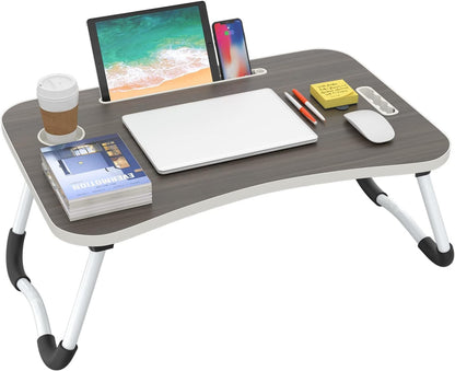 BUYIFY Folding Lap Desk, 23 Inch Portable Wood Black Laptop Bed Desk Lap Desk with Cup Holder, for Working Reading Writing, Eating, Watching Movies for Bed Sofa Couch Floor