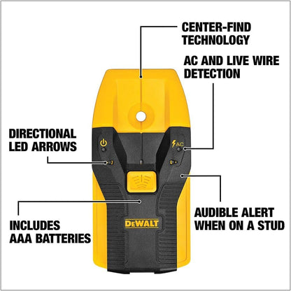 DEWALT Stud Finder, 3/4”, Locate Framing Studs Efficiently with LED Arrows, Ideal for Wood and Metal, AAA Batteries Included (DW0100)