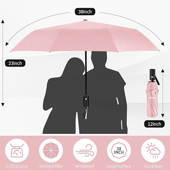 Seniny Windproof Travel Umbrella, Automatic Umbrellas for Rain, Portable & Compact Umbrellas for Backpack, Strong UV for Protection, Folding Small Sun Umbrella for Car, Walking