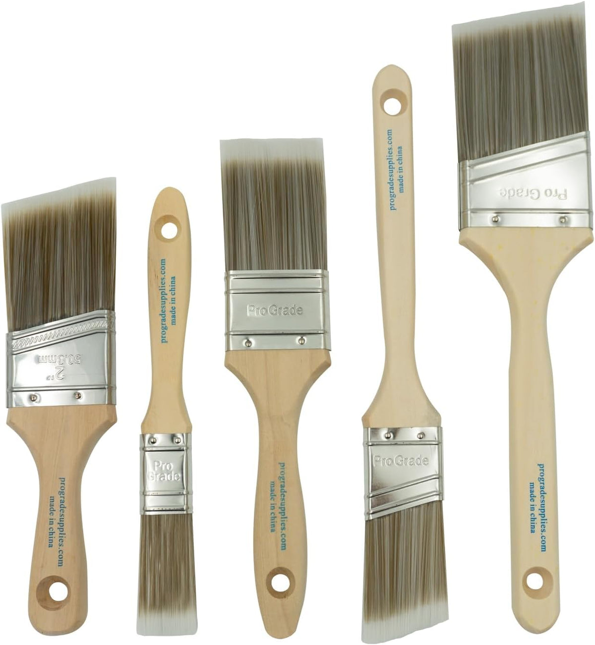 Pro Grade, Paint Brushes, 5-Piece, Paint Brush Set: Flat & Angle Brushes for Latex and Oil Paints, Stains, Interior & Exterior Home Improvement