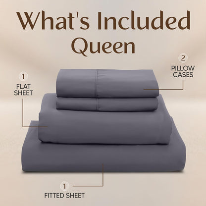 Utopia Bedding Queen Size Sheet Set – 4 Piece Bed Sheets, Soft and Breathable Microfiber, Includes 1 Fitted Sheet, 1 Flat Sheet and 2 Pillowcases – Oeko Tex (Grey)