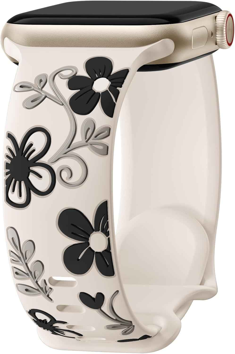 Witzon Floral Band Compatible with Apple Watch Bands For Women 40mm 41mm 38mm 42mm 44mm 45mm 46mm 49mm, Engraved Cute Flower Silicone Dressy Strap for iWatch Series 11 10 9 8 7 6 5 4 3 2 SE Ultra