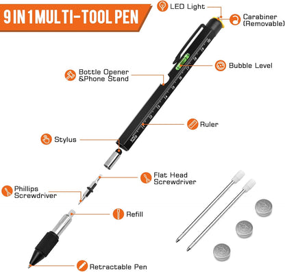 Gifts for Men, Mens Valentines Day Gifts for Him Husband, 9 in 1 Multitool Pen, Cool Tools Gadgets Birthday Stocking Stuffers for Men, Fathers Day Dad Presents from Daughter Son