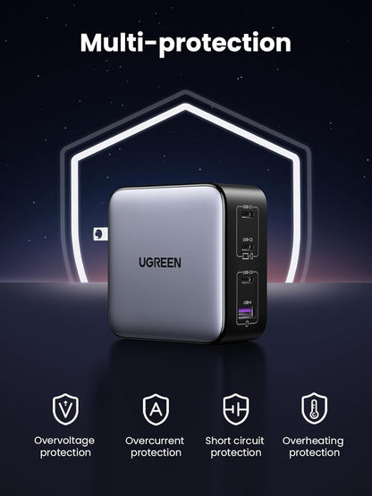 UGREEN Nexode 100W GaN USB C Charger, 4-Port Compact Foldable Fast Laptop Charger Power Adapter for MacBook Pro/Air, iPad Pro, iPhone 17/16/15 Series, Galaxy S25/S24, Pixel 10/9, Steam Deck, Pixelbook