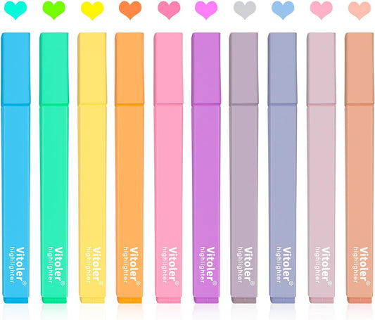 Vitoler 10Pcs Aesthetic Highlighters, Chisel Tip Marker Pens,Assorted Color Candy Highlighters,No Bleed Bible Highlighter,Cute Pastel Highlighter for Journaling Planner Notes School Supplies