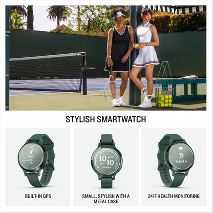 Garmin Lily® 2 Active, Small and Stylish Smartwatch, Built-in GPS, Hidden Display, Patterned Lens, Up to 9 Days Battery Life, Jasper Green with Jasper Green Silicone Band