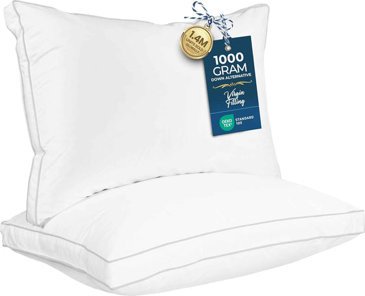 Utopia Bedding Bed Pillows for Sleeping Queen Size (White), Set of 2, Soft & Fluffy Pillow with Down Alternative Filling, Cooling, Hotel Quality, Gusseted Pillow for Back, Stomach or Side Sleepers