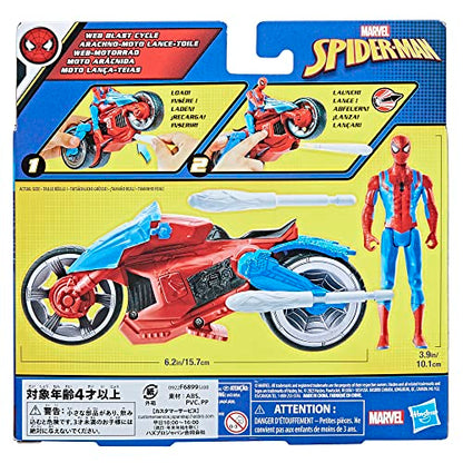 Marvel Spider-Man Web Blast Cycle, 4-Inch Action Figure with Vehicle and 2 Web Projectiles, Kids Playset for Ages 4 and Up