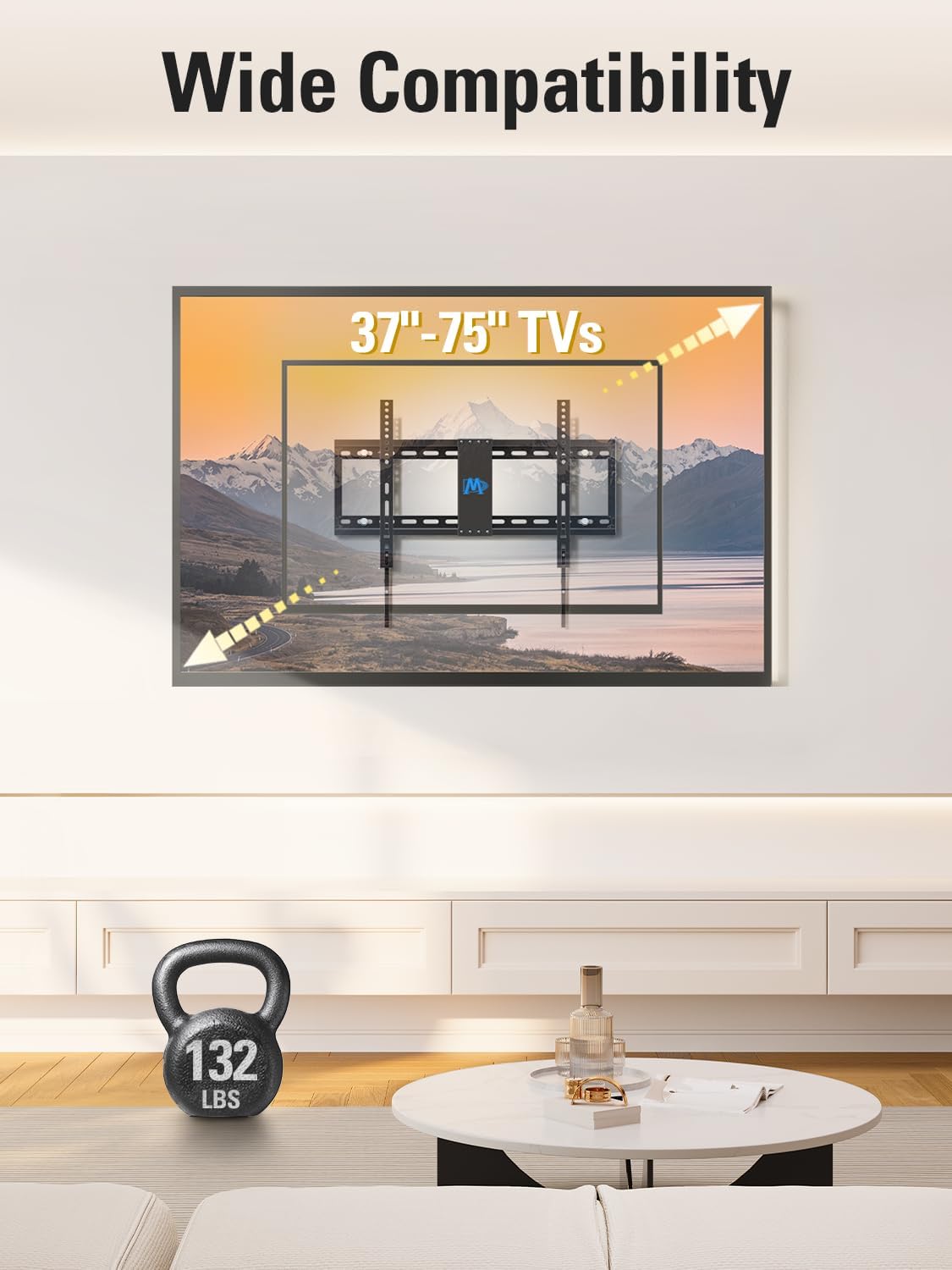 Mounting Dream TV Wall Mount for Most 37-75 Inch TVs, Universal Tilt TV Mount Fit 16", 18", 24" Stud with Loading Capacity 132lbs, Max Vesa 600 x 400mm, Low Profile Flat Wall Mount TV Bracket
