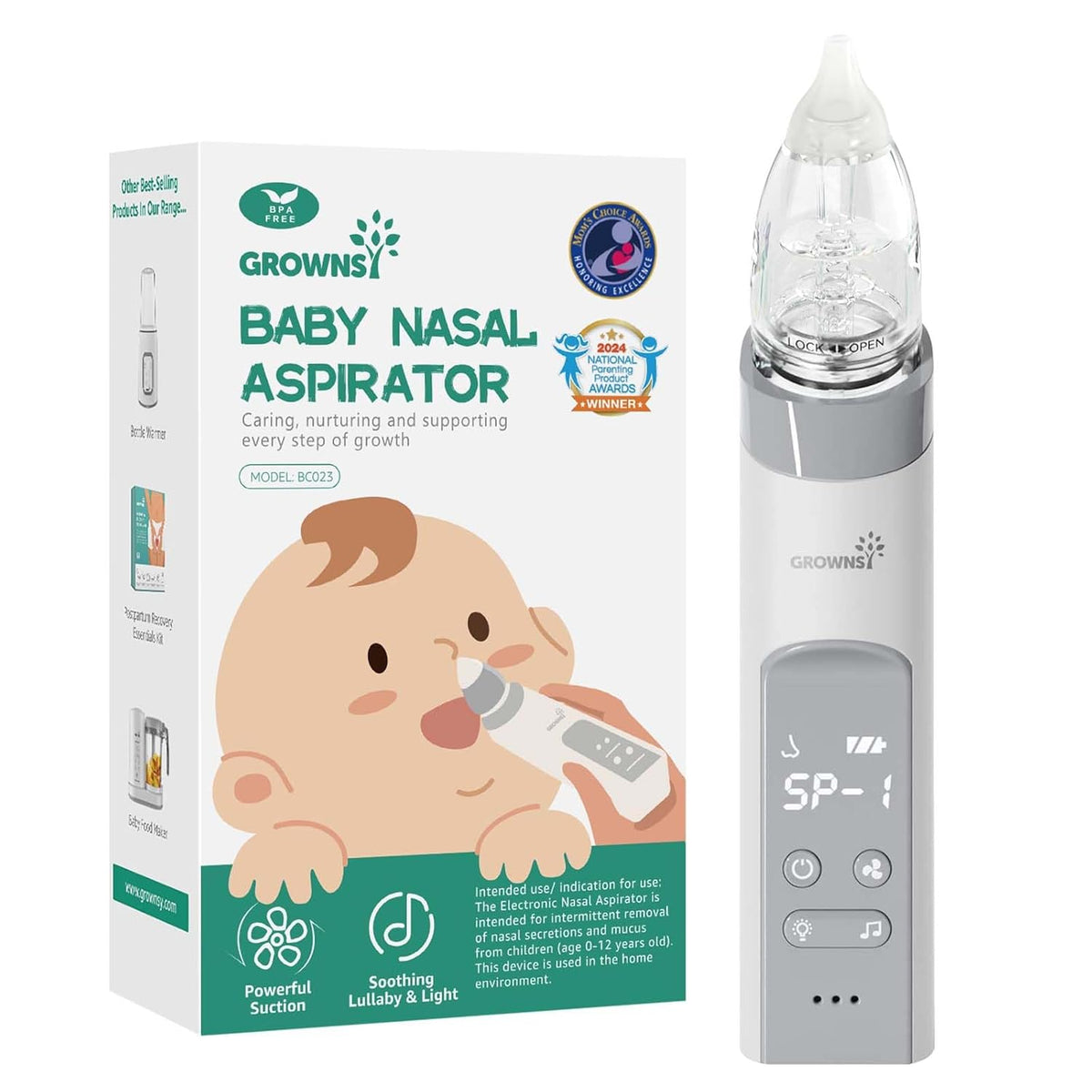 GROWNSY Nasal Aspirator for Baby, Electric Baby Nose Sucker with Larger Suction Chamber and More Powerful Suction, Automatic Nose Cleaner with Music and Light Soothing Function