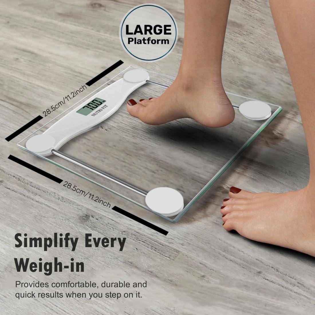 NUTRI FIT Digital Bathroom Scale for Body Weight Loss, Precision Weighing, High Accuracy, 330 lbs Capacity, Step-on Technology with AAA Batteries, Birthday Gifts, Bright White
