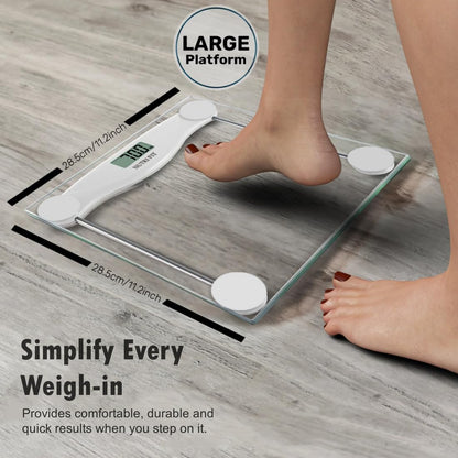 NUTRI FIT Digital Bathroom Scale for Body Weight Loss, Precision Weighing, High Accuracy, 330 lbs Capacity, Step-on Technology with AAA Batteries, Birthday Gifts, Bright White