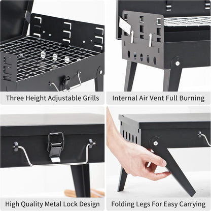 MASTER COOK Portable Charcoal Grill, Foldable BBQ Grill Kit Easy to Carry, Mini Tabletop Grill for Outdoor Camping, Patio and Picnic, 17.1”*10.8”*2.5”