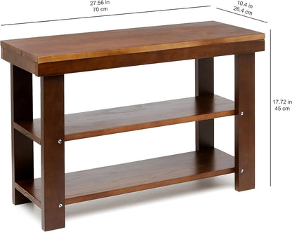 Solid Pine Wood Entryway Shoe Rack Bench, Espresso, 10.4" D x 27.56" W x 17.72" H