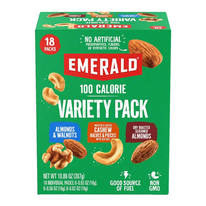 emerald nuts 18ct mixed nuts variety pack 100-calorie individual packs dry roasted almonds natural almonds walnuts roasted salted cashews