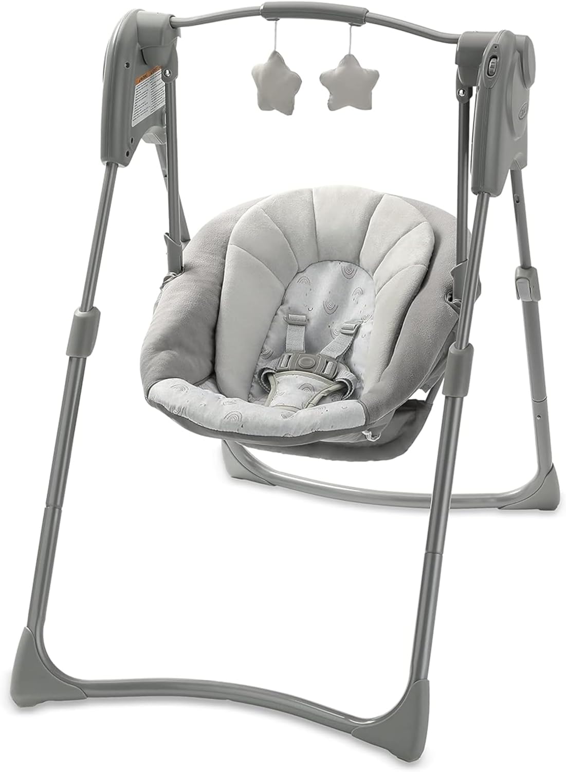 Graco Slim Spaces Compact Baby Swing, Space Saving Portable Bay Swing with Height Adjustable Legs & Soft Toys, Reign