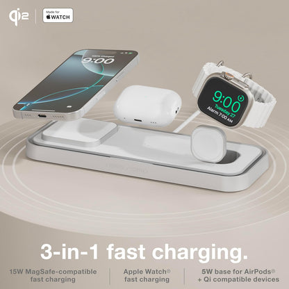 NOCO XGrid XDP3: 3-in-1 Wireless Charging Pad – Charging Station for iPhone, Apple Watch, and AirPods – MagSafe Compatible, Qi2 Certified – Includes 45W USB-C Wall Charger and 6.5-Foot USB-C Cable