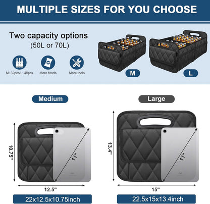 Deosk Car Trunk Organizer for SUV, Car Organizers and Storage with 6 Pocket, Car Accessories for Women/Men 50LWaterproof Polyester Trunk Organizer, Black