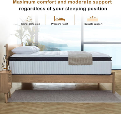 Full Size Mattress, 12 Inch Memory Foam, Independent Spring, Soft and Comfortable Medium Firm Hybrid Mattress in A Box, Pressure Relief