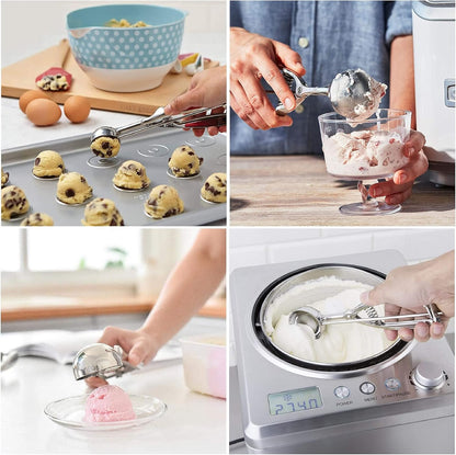 Ice Cream Scoop, 3Pcs Cookie Scoop Set, Stainless Steel Ice Cream Scooper with Trigger Release, Large/Medium/Small Cookie Scooper for Baking, Cookie Scoops for Baking Set of 3 with Cookie Dough Scoop…
