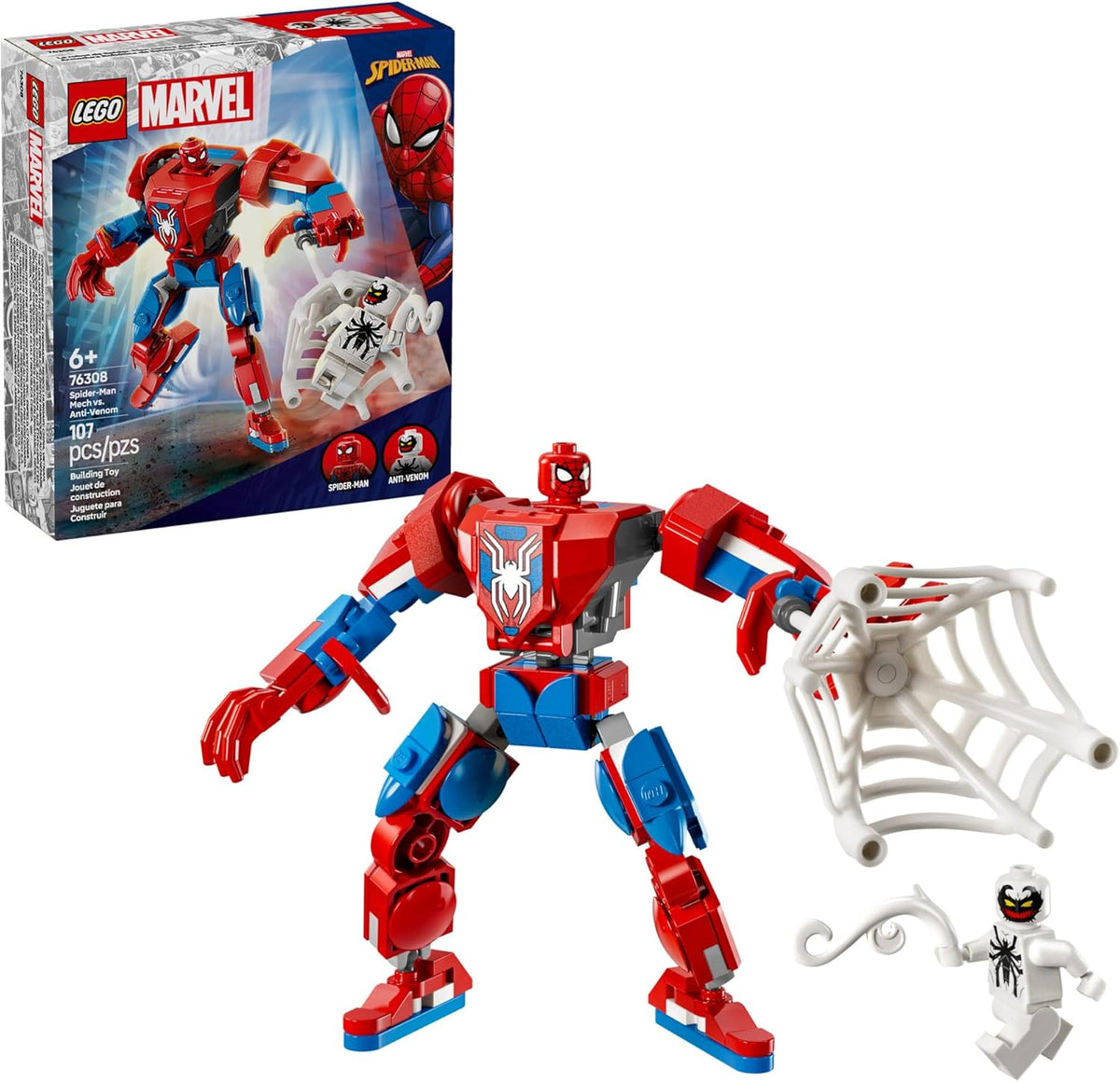 LEGO Marvel Spider-Man Mech vs. Anti-Venom Building Toy Set - Spider-Man Toy for Kids, Boys and Girls, Ages 6+ - Buildable Action Figure - Superhero Gift for Birthday - 76308