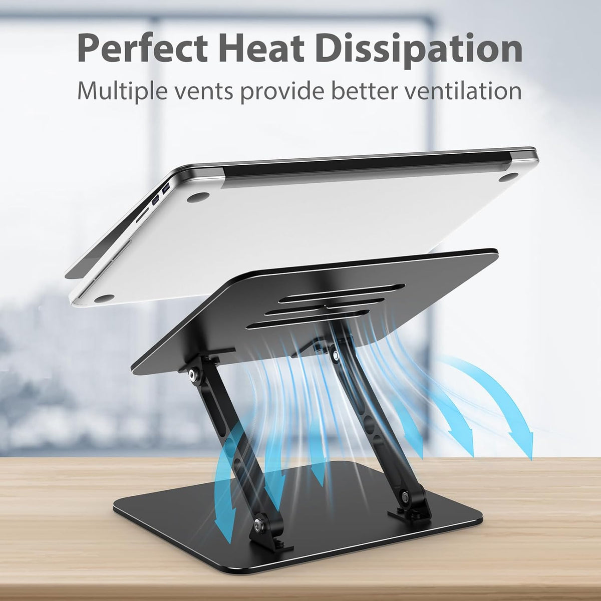 Adjustable Laptop Stand for Desk, Metal Foldable Laptop Riser Holder, Portable Desktop Book Stands, Ventilated Cooling Computer Notebook Stand Compatible with 10-15.6” Laptops