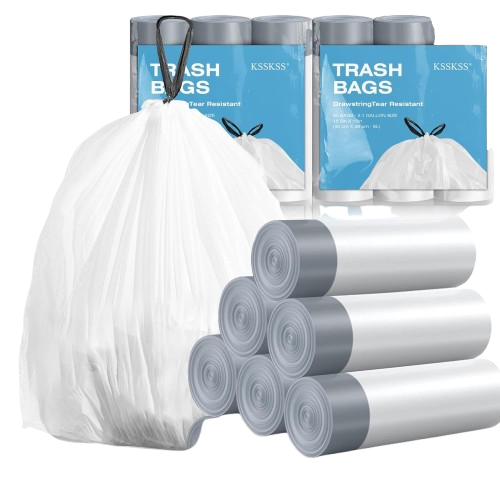 120 Counts 1.6 Gallon Mini Drawstring Trash Bags, Small Garbage Bags by KSSKSS, Code a fit 4.5-8 Liter, 1.2-2 Gal, White Trash Bin Liners for Home Office Kitchen Bathroom Bedroom