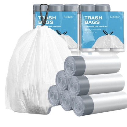 120 Counts 1.6 Gallon Mini Drawstring Trash Bags, Small Garbage Bags by KSSKSS, Code a fit 4.5-8 Liter, 1.2-2 Gal, White Trash Bin Liners for Home Office Kitchen Bathroom Bedroom