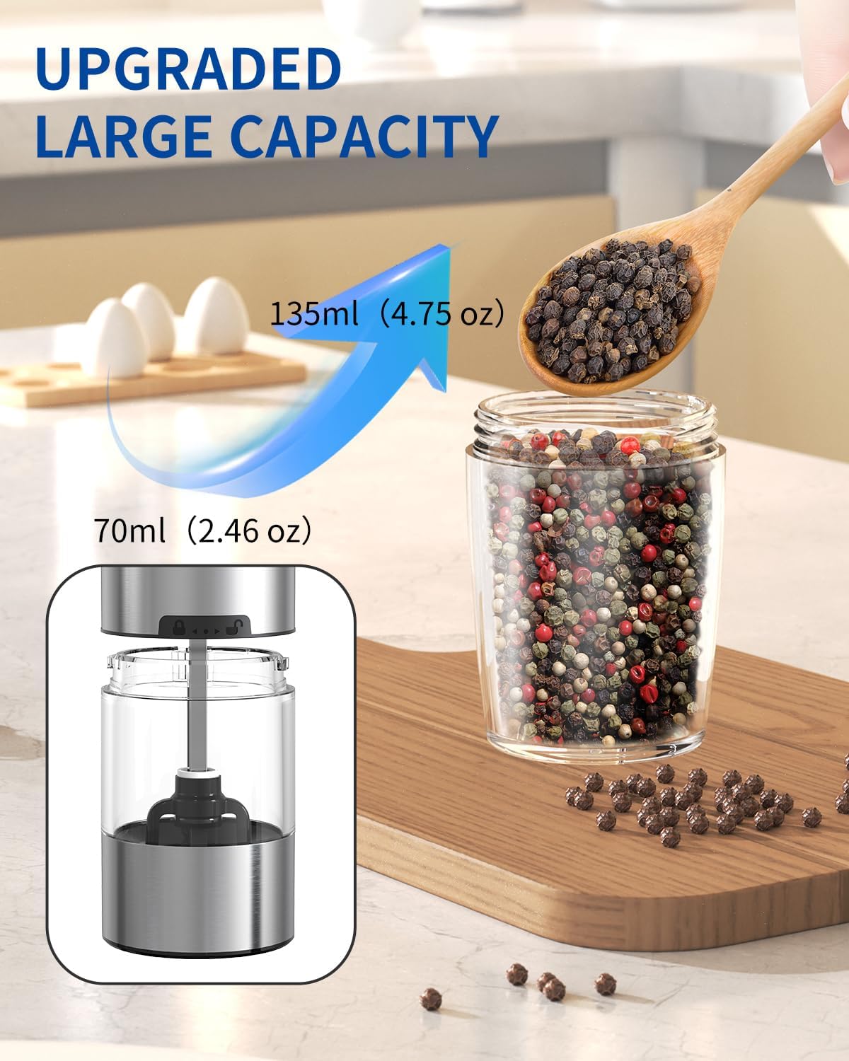 CIRCLE JOY Gravity Electric Salt and Pepper Grinder Set Automatic Salt and Pepper Grinder Set with LED Light, Battery Operated, Adjustable Coarseness, Large Capacity, for Home Kitchen BBQ