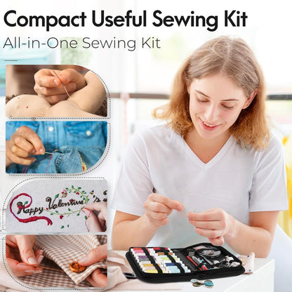 Coquimbo Sewing Kit Stocking Stuffers Christmas White Elephant Gifts for Adults Teen Girls Grandma Beginner Traveler, Portable Sewing Supplies Accessories with Thread, Needles, Scissors (Black, M)
