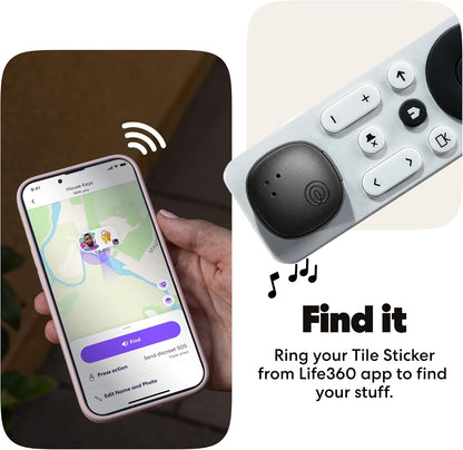 Life360 Tile Sticker - Small Bluetooth Tracker, Remote Finder and Item Locator for Bikes, Glasses and More. Both iOS and Android Compatible. Phone Finder. 1-Pack (Black)