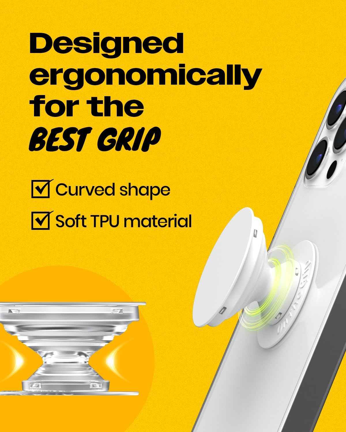 OnTheGrip Collapsible Expandible Diamond Heart Grip Stand Holder for Smartphone Tablet Silver Big