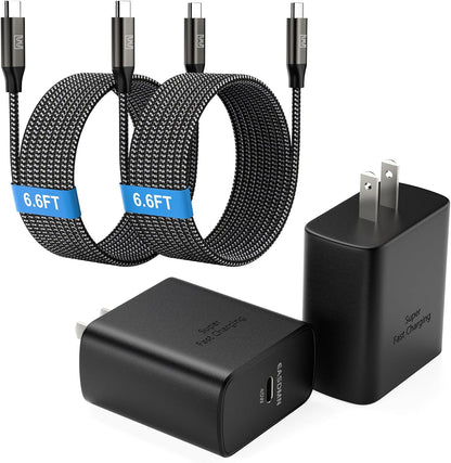 45W Super Fast Charger Type C, [2 Pack] 45 Watt USB-C Charger PD/PPS Wall Charging Block for Samsung Galaxy S25 Ultra/S25+/S25/S24/S23 Ultra/S23+/S22 Ultra/S22+/S20 Ultra, Tab S8(with 2X 6.6ft Cable)