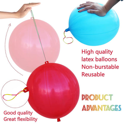 LEEZZIZZ 30Pcs PLnch Balloons, Thickened Neon PLnching Balloon Heavy Duty Party Favors for Kids with Rubber Band Handle, Bouncy Balls for Birthday Weddings Goodie Bag Stuffer Supply