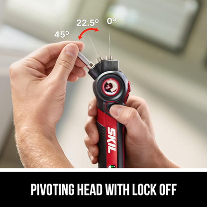SKIL Twist 2.0 Rechargeable 4V Screwdriver with Pivoting Head, Torque Setting, USB-C Charging Cable, 28 PC Bit Set & Carrying Case- SD5619-02