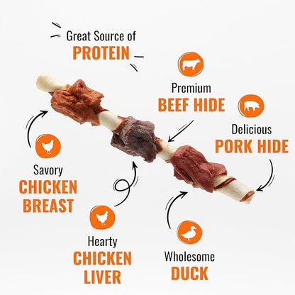 Good ‘n’ Fun Triple Flavor Kabobs Chews for All Dogs, 24 Ounces, Treat Your Dog to Chews Made from Beef Hide, Real Chicken, Pork Hide, Duck and Chicken Liver