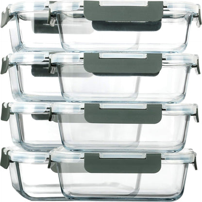 8-Pack,30 oz Glass Meal Prep Containers,Glass Food Storage Containers,Airtight lunch Containers with Lids, Microwave, Oven, Freezer and Dishwasher