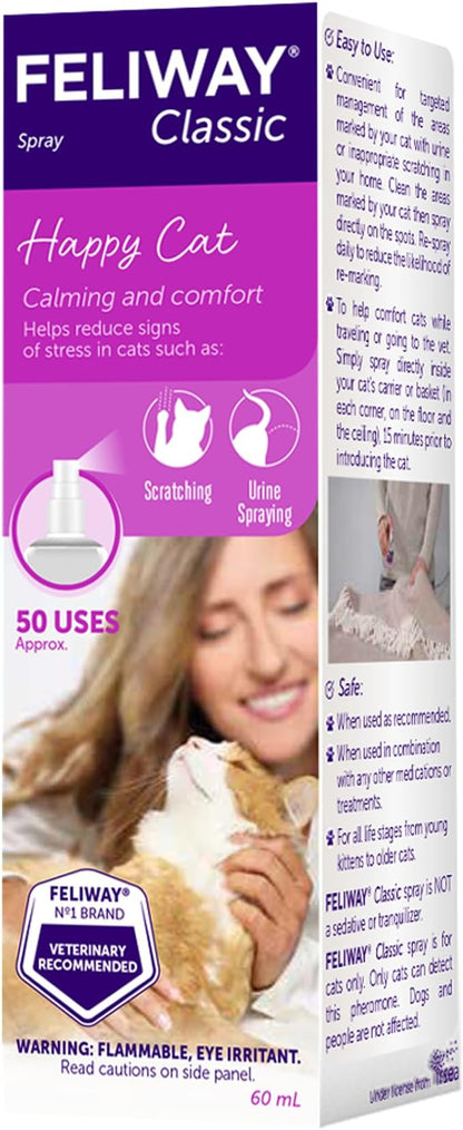 FELIWAY Classic Cat Calming Spray, 60ml - Comforts Cats at Home and On the Go and Helps to Calm During Travel