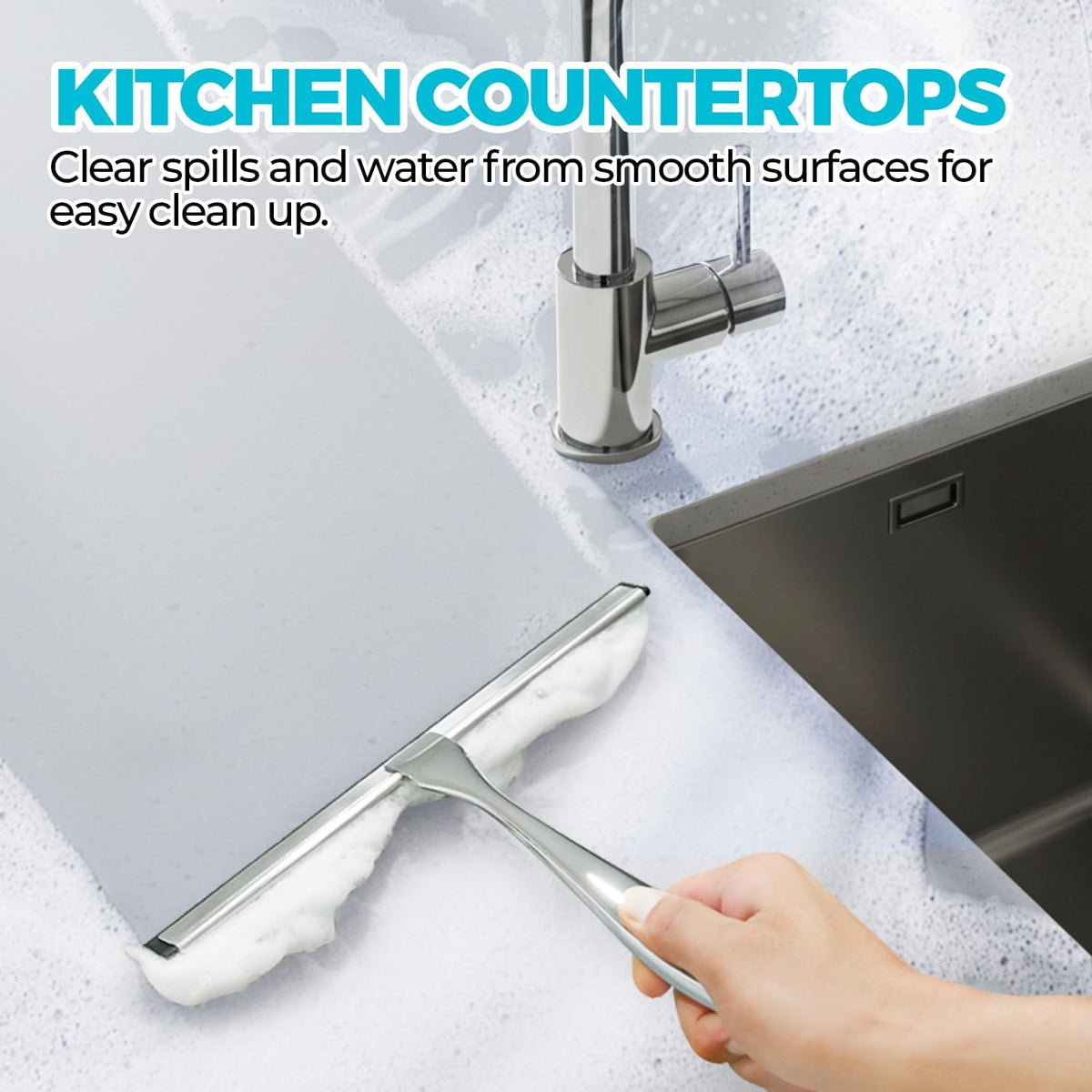 12-Inch All-Purpose Shower Squeegee for Shower Doors, Tile Shower Walls, Bathroom, Window, Glass and Car Windshield, Mirrors and Kitchen-Stainless Steel, Silver