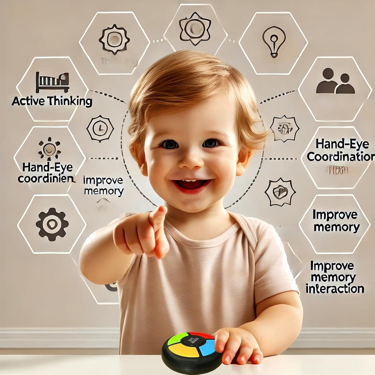 Memory Game Handheld Electronic Toy, Color Memorizing with Lights and Sounds