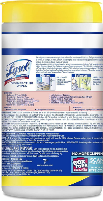 Lysol Disinfecting Wipes Bundle, Home Apartment Dorm Room Essentials and Cleaning Supplies, All Purpose Cleaner, Multi-surface Cleaning Wipes, Lemon and Lime Sanitizing Wipes Bundle, 80 Count