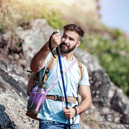 Insulated Water Bottle | Thickened Stainless Steel Vacuum Metal Thermos | Portable Sports Half Gallon Large Water Jug for Gym and Hiking with Straw, Carrier Bag, Handle Strap | BPA-Free 64 oz