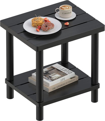 Outdoor Side Table, 2-Tier Small Outdoor Table for Patio, Adirondack Side Tables for Outside or Indoor, Bamboo End Table for Pool, Porch, Weather Resistant Easy Maintenance-Black