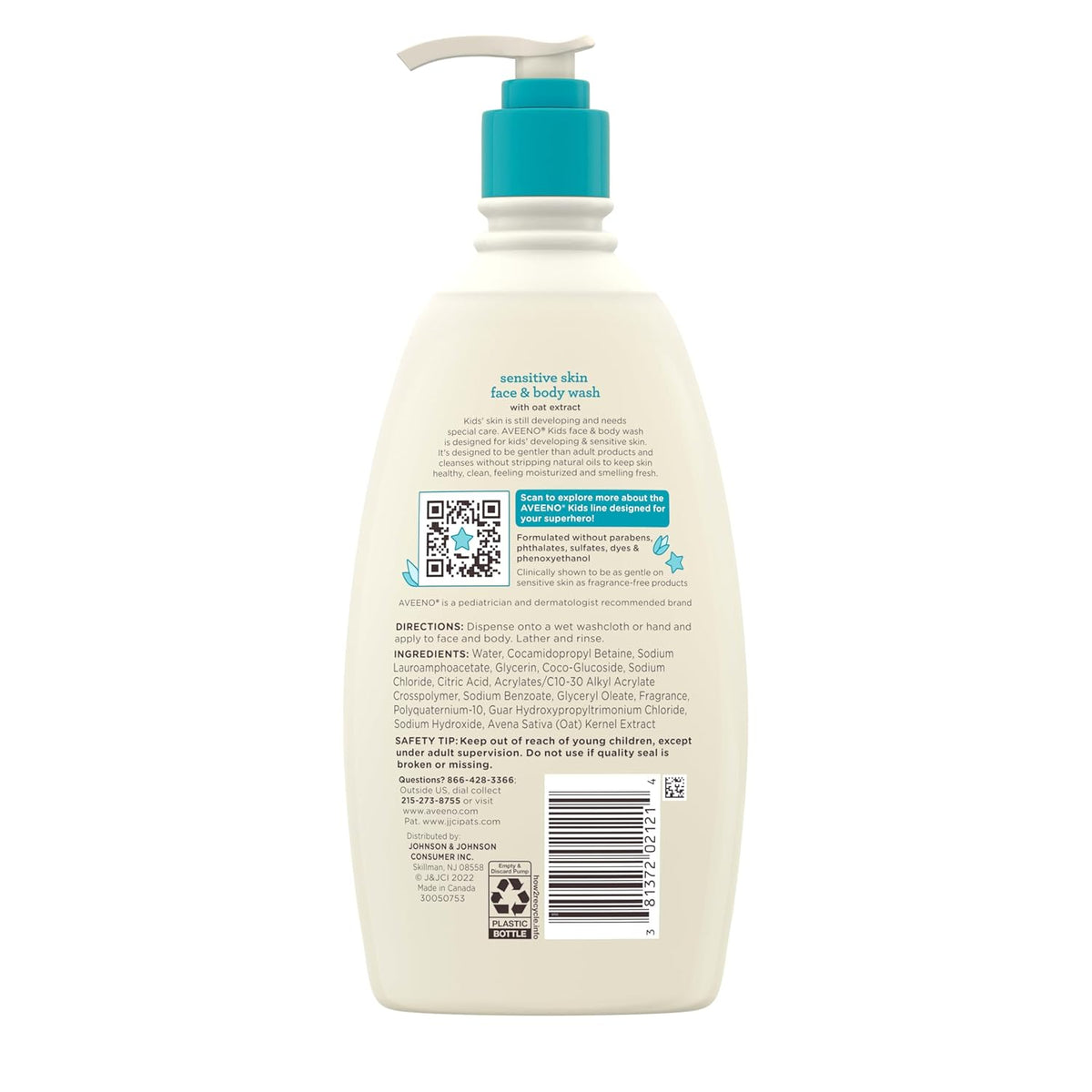 aveeno kids face & body wash for sensitive skin, oat extract, 18 fl oz