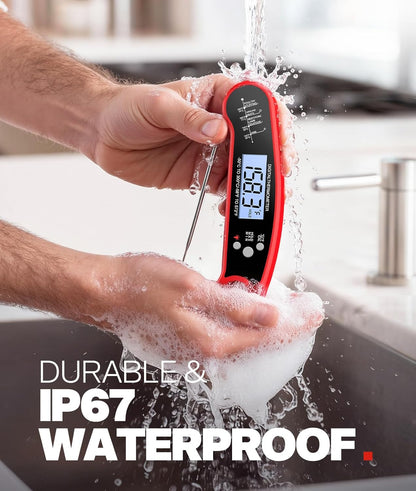 Meat Thermometer Digital - Instant Read Food Thermometer for Cooking Grilling, Candy, Air Fryer, Griddle Probe Kitchen Gadgets Essentials BBQ Accessories, Gifts for Men, Mom, Dad, Red