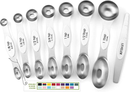 Spring Chef Stainless Steel Magnetic Measuring Spoons Set with Strong N45 Magnets, Heavy Duty Metal Kitchen Gadgets for Baking & Cooking, Fits in Most Kitchen Spice Jars, Set of 8 with Leveler, Black