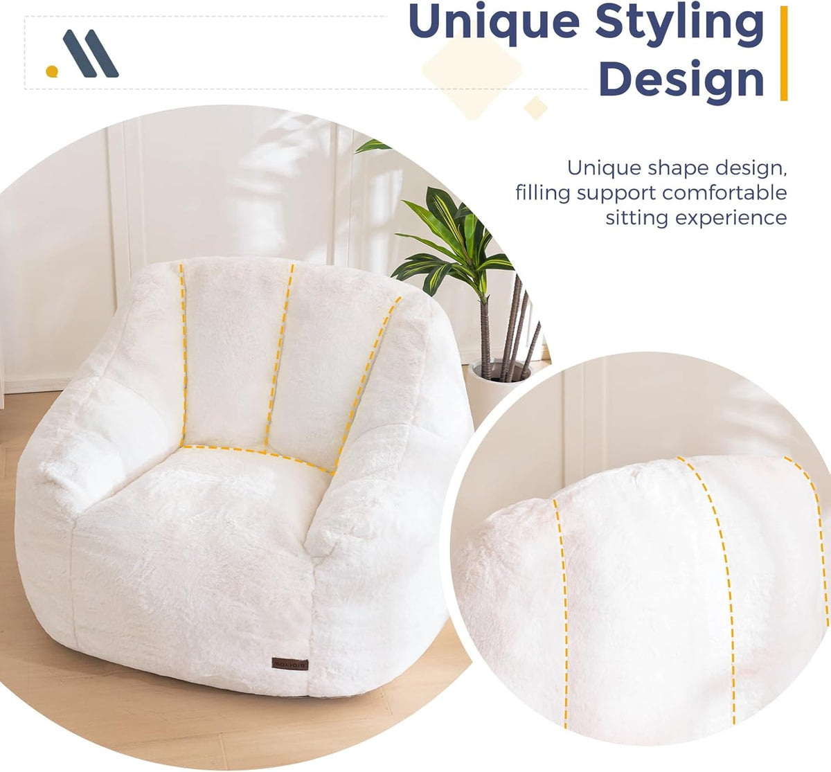 MAXYOYO Bean Bag Chair, Comfy Bean Bag Sofa with Back Support, Faux Fur Bean Bag Chair for Adults and Kids, Stuffed Floor Sofa for Living Room, Bedroom, Apartment, Beige