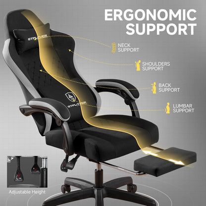 GTPLAYER Office Chair, Gaming Computer Desk Fabric Chair with Footrest, High Back Ergonomic Office Chair with Pocket Spring Lumbar Support and Linkage Armrests Adjustable Height Swivel for Home Task